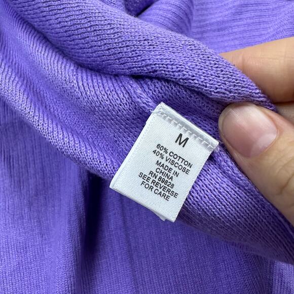 Martha Stewart Purple Mix Stitch Open Front Long Cardigan Sweater Size Medium - Picture 12 of 12